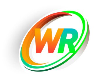 İlk harf WR logotype şirketi adı turuncu ve yeşil daire ve swoosh tasarım, modern logo konsepti. iş ve şirket kimliği için vektör logosu.