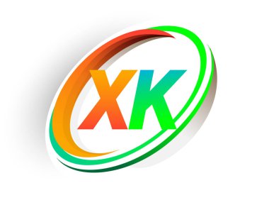 İlk harfi XK logotype şirketi. Renkli turuncu ve yeşil daire ve swoosh tasarımı, modern logo kavramı. iş ve şirket kimliği için vektör logosu.