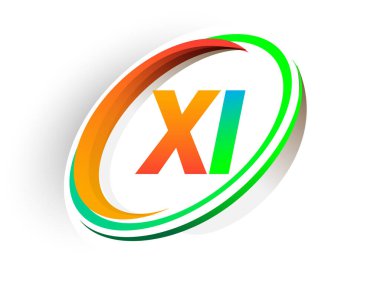 İlk harf XI logotype şirketi adı turuncu ve yeşil daire ve swoosh tasarım, modern logo konsepti. iş ve şirket kimliği için vektör logosu.