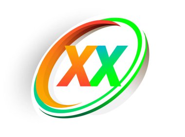 İlk harfi XX logotype şirketi. Renkli turuncu ve yeşil daire ve swoosh tasarımı, modern logo kavramı. iş ve şirket kimliği için vektör logosu.