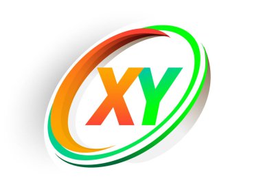 İlk harf XY logotype şirketi adı turuncu ve yeşil daire ve swoosh tasarım, modern logo konsepti. iş ve şirket kimliği için vektör logosu.