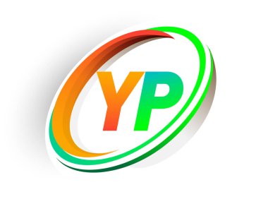 İlk harf YP logotype şirketi adı turuncu ve yeşil daire ve swoosh tasarım, modern logo konsepti. iş ve şirket kimliği için vektör logosu.