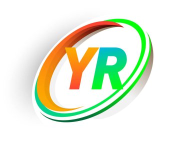 İlk harfi YR logotype şirketi. Renkli turuncu ve yeşil daire ve swoosh tasarımı, modern logo kavramı. iş ve şirket kimliği için vektör logosu.