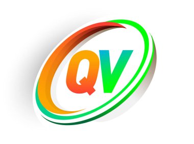 İlk harfi QV logotype şirketi. Renkli turuncu ve yeşil daire ve swoosh tasarımı, modern logo kavramı. iş ve şirket kimliği için vektör logosu.
