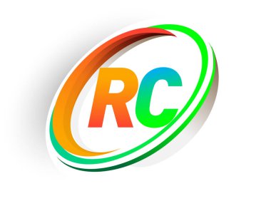İlk harfi RC logotype şirketi. Renkli turuncu ve yeşil daire ve swoosh tasarımı, modern logo kavramı. iş ve şirket kimliği için vektör logosu.