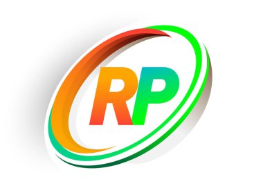 İlk harf RP logotype şirketi adı turuncu ve yeşil daire ve swoosh tasarım, modern logo konsepti. iş ve şirket kimliği için vektör logosu.