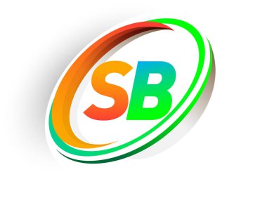 İlk harf SB logotype şirketi adı turuncu ve yeşil daire ve swoosh tasarım, modern logo konsepti. iş ve şirket kimliği için vektör logosu.