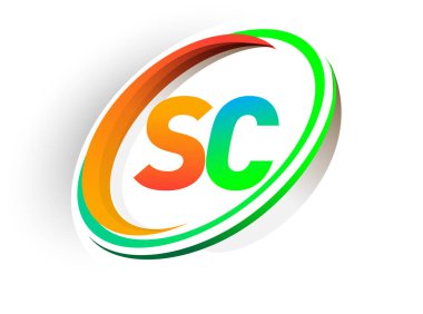 İlk harf SC logotype şirketi adı turuncu ve yeşil daire ve swoosh tasarım, modern logo kavramı. iş ve şirket kimliği için vektör logosu.