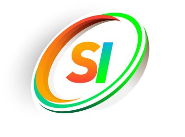 İlk harf SI logotype şirketi adı turuncu ve yeşil daire ve swoosh tasarım, modern logo kavramı. iş ve şirket kimliği için vektör logosu.