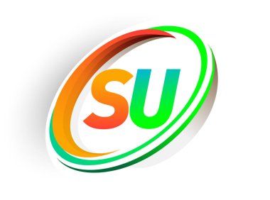 İlk harf SU logotype şirketi adı turuncu ve yeşil daire ve swoosh tasarım, modern logo kavramı. iş ve şirket kimliği için vektör logosu.