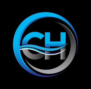 İlk harf logosu CH şirketi daire ve desenli mavi ve gri renkli. İş ve şirket kimliği için vektör logosu.