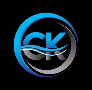 İlk harf CK şirketi adı mavi ve gri renkli daire ve swoosh tasarımı. İş ve şirket kimliği için vektör logosu.