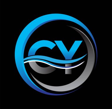 İlk harf logosu CY şirketi dairede mavi ve gri renkte. İş ve şirket kimliği için vektör logosu.