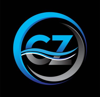 İlk harf logosu CZ şirketi daire ve çizim üzerinde mavi ve gri renkli. İş ve şirket kimliği için vektör logosu.