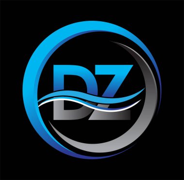 İlk harf logosu DZ şirketi daire ve çizim üzerinde mavi ve gri renkli. İş ve şirket kimliği için vektör logosu.
