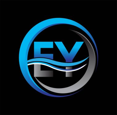 İlk harf EY şirket adı mavi ve gri renkli daire ve swoosh tasarımı. İş ve şirket kimliği için vektör logosu.