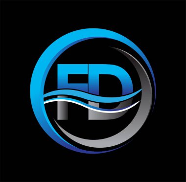 İlk harf logosu FD şirketinin daire ve swoosh tasarımında mavi ve gri rengi. İş ve şirket kimliği için vektör logosu.