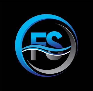İlk harf logosu FS şirketinin daire ve swoosh tasarımında mavi ve gri rengi. İş ve şirket kimliği için vektör logosu.