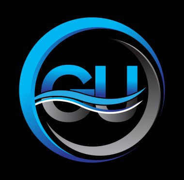 İlk harf GU şirket adı daire ve swoosh tasarım üzerinde mavi ve gri renk. İş ve şirket kimliği için vektör logosu.