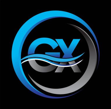 İlk harf logosu GX şirketi dairede mavi ve gri renkte. İş ve şirket kimliği için vektör logosu.