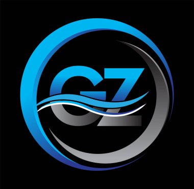 İlk harf logosu GZ şirketi daire ve çizim üzerinde mavi ve gri renkli. İş ve şirket kimliği için vektör logosu.