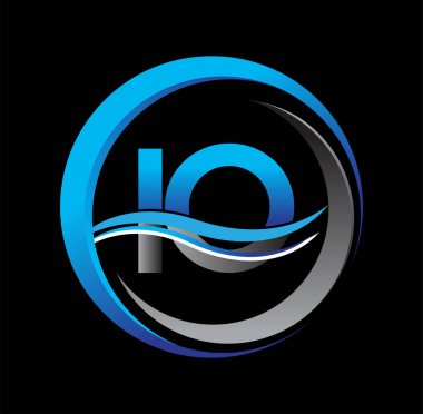 İlk harf logosu IO şirketi daire ve swoosh tasarımında mavi ve gri renkli. İş ve şirket kimliği için vektör logosu.