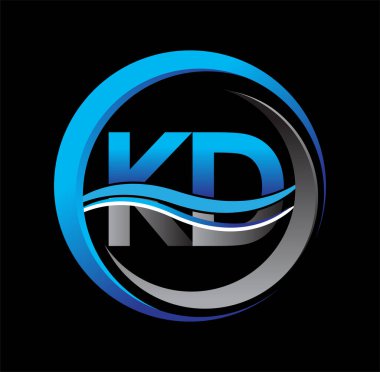 İlk harf logosu KD şirketi daire ve desenli mavi ve gri renkte. İş ve şirket kimliği için vektör logosu.