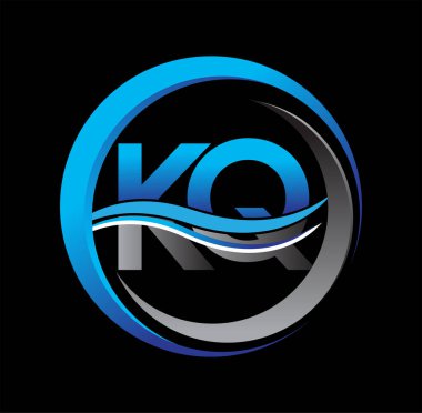 İlk harf logosu KQ şirketi daire ve swoosh tasarımında mavi ve gri renkte. İş ve şirket kimliği için vektör logosu.