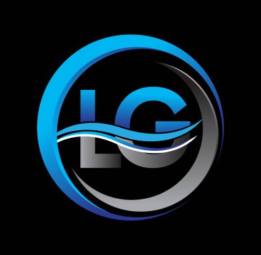 İlk harf logosu LG şirketi daire ve swoosh tasarımında mavi ve gri renkte. İş ve şirket kimliği için vektör logosu.