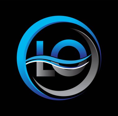 İlk harf logosu LO şirketi daire ve swoosh tasarımında mavi ve gri renkte. İş ve şirket kimliği için vektör logosu.