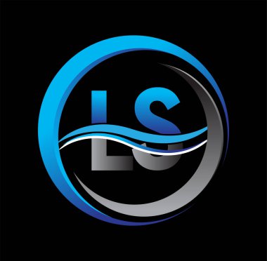 İlk harf logosu LS şirketinin daire ve swoosh tasarımı üzerindeki mavi ve gri rengi. İş ve şirket kimliği için vektör logosu.