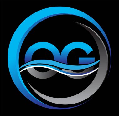 İlk harf logosu OG şirketi daire ve çizimde mavi ve gri renkte. İş ve şirket kimliği için vektör logosu.