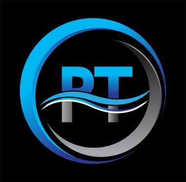 İlk harf logosu PT şirketi daire ve desenli mavi ve gri renkte. İş ve şirket kimliği için vektör logosu.