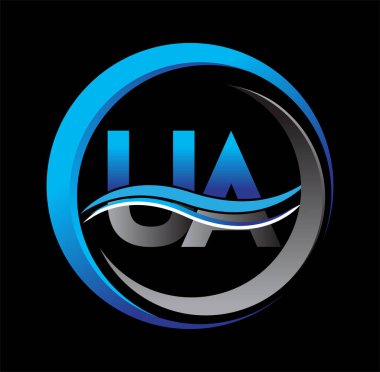 İlk harf logosu UA şirketinin daire ve desenli mavi ve gri rengi. İş ve şirket kimliği için vektör logosu.