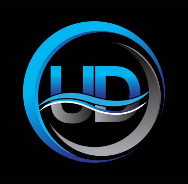 İlk harf logosu UD şirketinin daire ve desenli mavi ve gri rengi. İş ve şirket kimliği için vektör logosu.