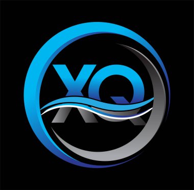 İlk harf logosu XQ şirketinin daire ve çizim üzerindeki mavi ve gri rengi. İş ve şirket kimliği için vektör logosu.