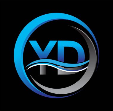 İlk harf YD logosu. Daire ve desende mavi ve gri renkli. İş ve şirket kimliği için vektör logosu.