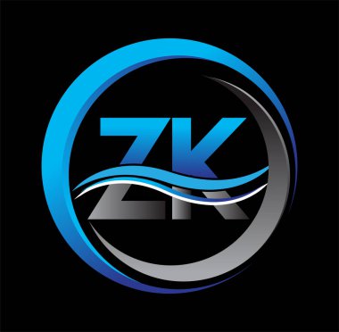 İlk harf logosu ZK şirketinin daire ve desenli mavi ve gri rengi. İş ve şirket kimliği için vektör logosu.