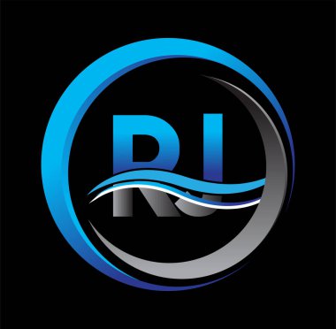 İlk harf logosu RJ şirketi daire ve çizimde mavi ve gri renkte. İş ve şirket kimliği için vektör logosu.
