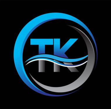 İlk harf logosu TK şirketinin daire ve çizim üzerindeki mavi ve gri rengi. İş ve şirket kimliği için vektör logosu.