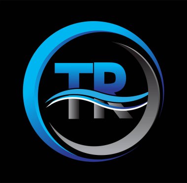 İlk harf logosu TR şirketi daire ve çizimde mavi ve gri renkte. İş ve şirket kimliği için vektör logosu.