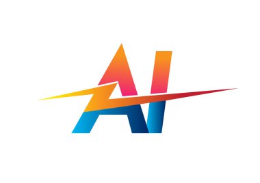 Yaratıcı Güç fikirleri, web, iş ve şirket için elektrik logosu dizaynı, ışık simgesi ve harf kombinasyonu içeren harf yapay zekası logosu.