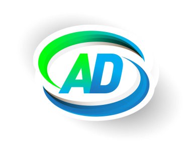 İlk harf AD logotype şirketi adı mavi ve yeşil renkli Swoosh tasarımı, modern logo konsepti. iş ve şirket kimliği için vektör logosu.
