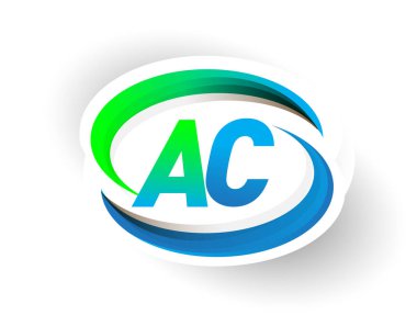 İlk harf AC logotype şirketi adı mavi ve yeşil renkli Swoosh tasarımı, modern logo konsepti. iş ve şirket kimliği için vektör logosu.