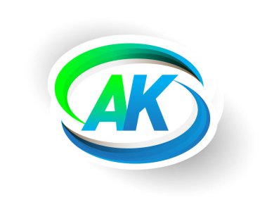 İlk harf AK logotype şirketi adı mavi ve yeşil renkli Swoosh tasarımı, modern logo konsepti. iş ve şirket kimliği için vektör logosu.