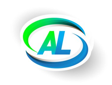 İlk harf AL logotype şirketi adı mavi ve yeşil renkli Swoosh tasarımı, modern logo konsepti. iş ve şirket kimliği için vektör logosu.
