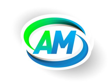 İlk harf AM logotype şirketi adı mavi ve yeşil renkli Swoosh tasarımı, modern logo konsepti. iş ve şirket kimliği için vektör logosu.