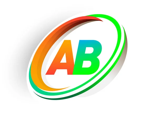 Начальная Буква Логотип Название Компании Цветной Оранжевый Зеленый Круг Swoosh — стоковый вектор