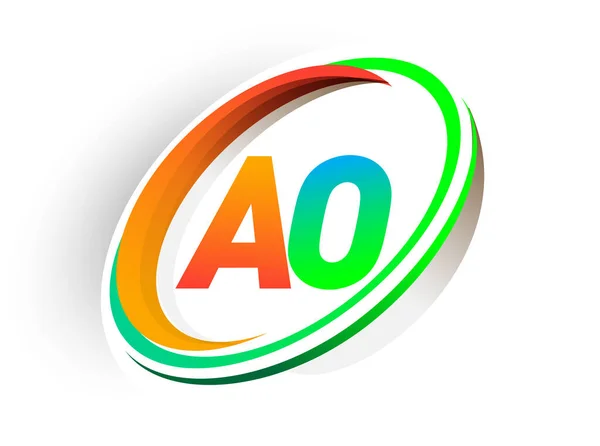 首字母Ao标识公司名称为彩色橙色和绿色圆形 并采用Swoosh设计 现代标志理念 企业和公司标识的矢量标识 — 图库矢量图片