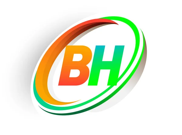 Beginletter Logotype Bedrijfsnaam Gekleurd Oranje Groene Cirkel Swoosh Ontwerp Modern — Stockvector